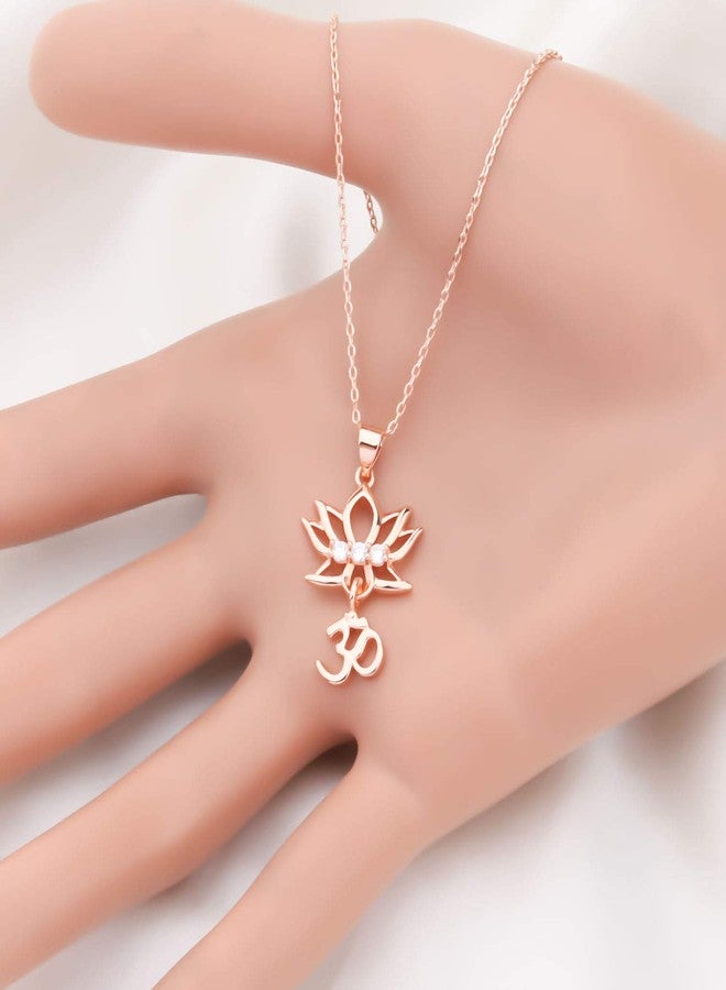 bobauna Yoga Lotus Flower Aum Om Ohm Sanskrit Symbol Pendant Necklace Spiritual Jewelry Gift For Yogi Yoga Lover (Lotus Om necklace RG) - Image 4